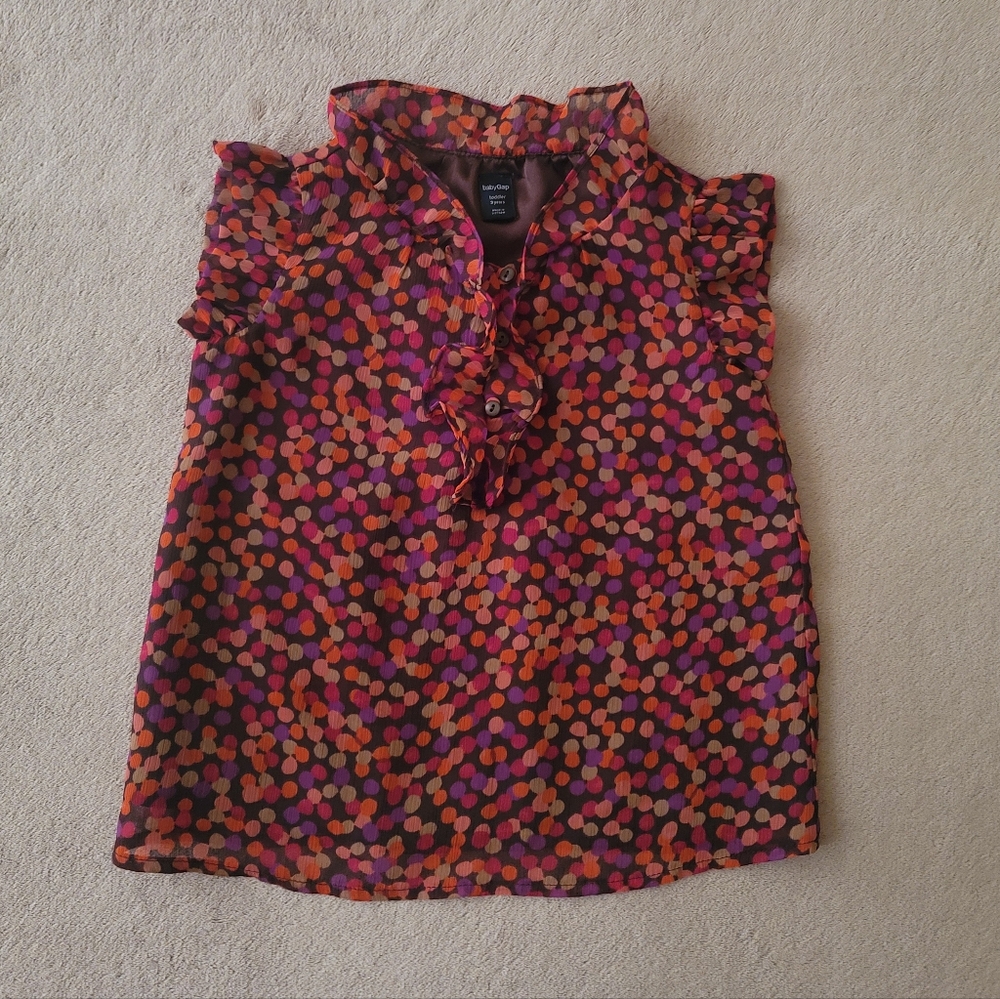 Gap Girl Brown/Pink/Orange/Purple Polka-dot Confetti Top Size 3 years